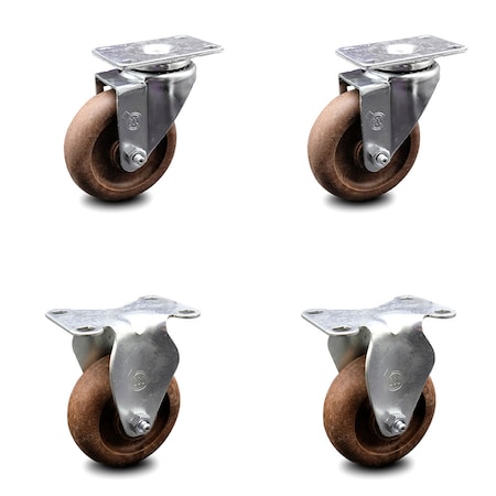 Service Caster 4 Inch High Temp Glass Filled Nylon Swivel Top Plate Caster Set with 2 Rigid SCC-20S414-GFNSHT-TP2-2-R-2